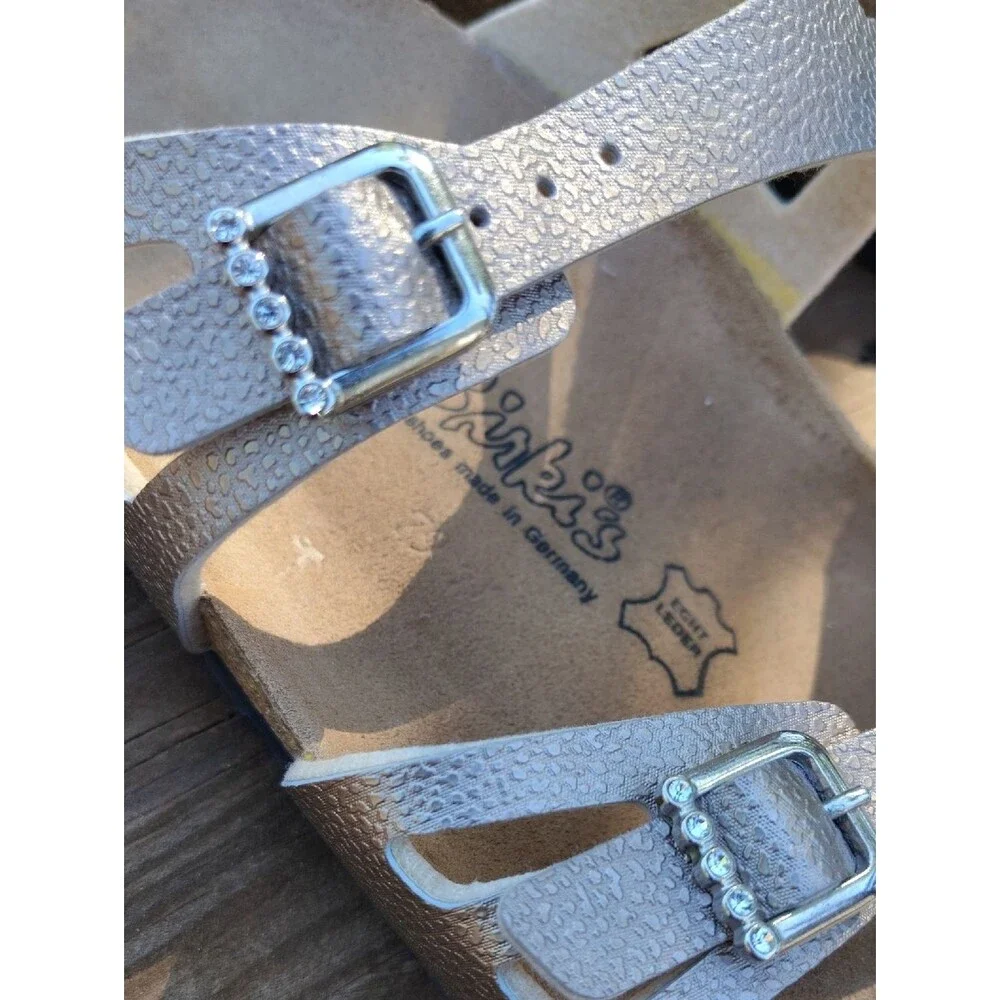 Birki's Silver Metallic Moorea Granada Sandals with Rhinestones Size EU 41